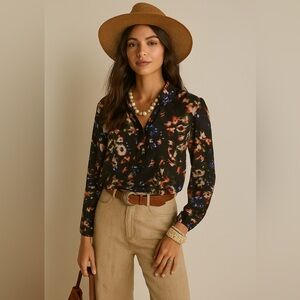 Chic Black Floral Button Down Shirt